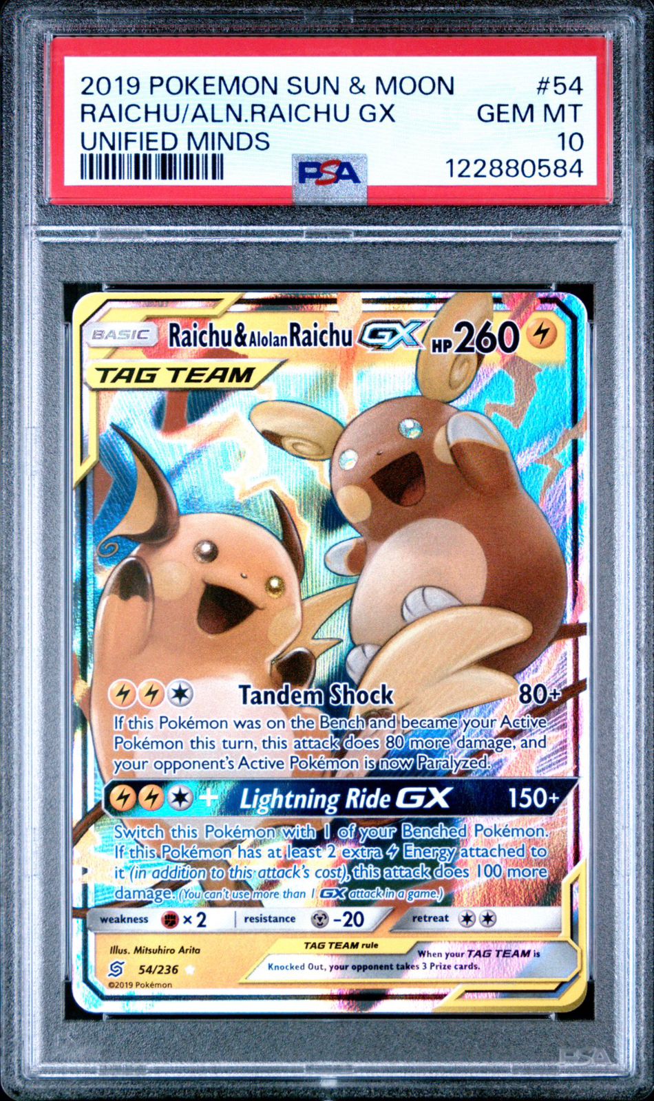 Raichu & Alolan Raichu GX 54 PSA 10