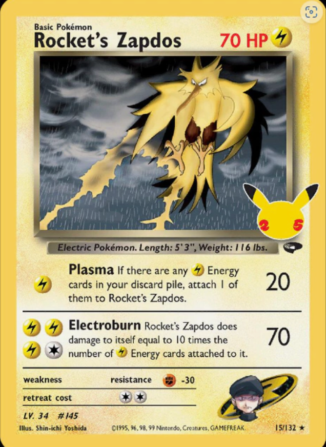 Rocket's Zapdos 15/132 25th Anniversary