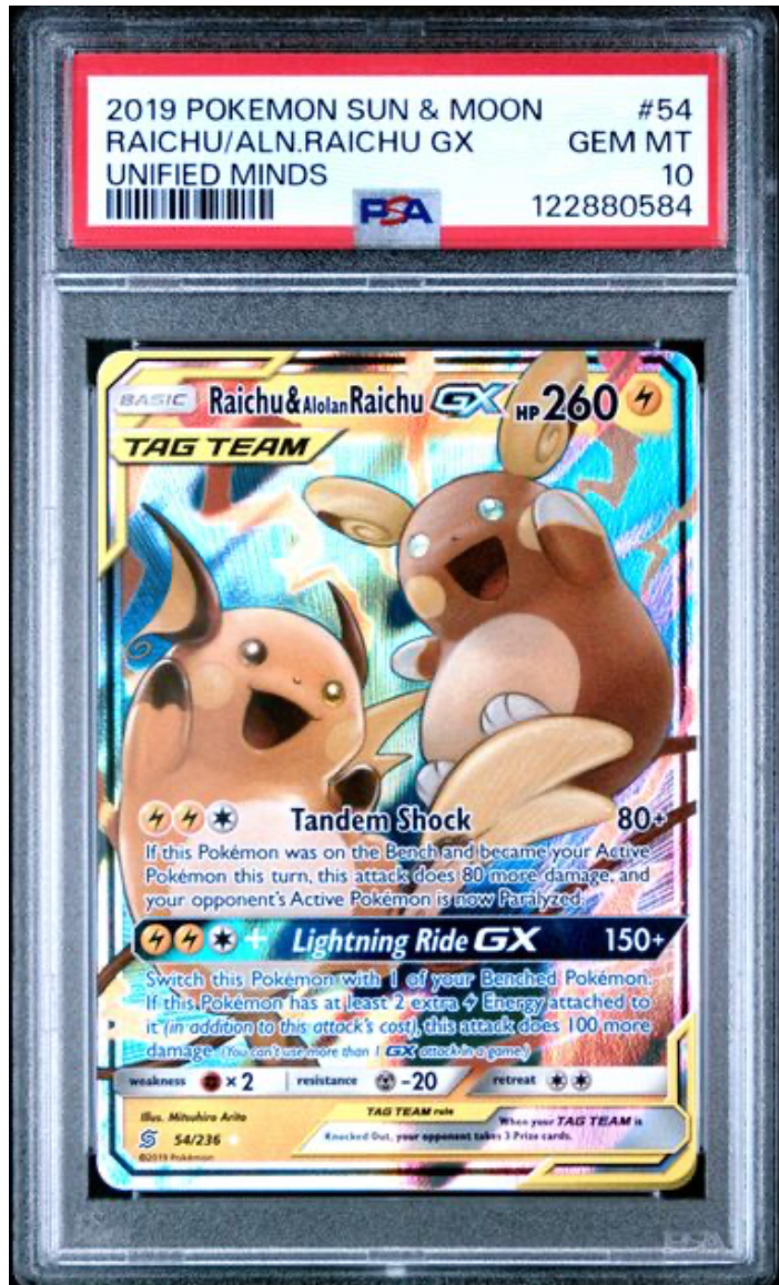Raichu & Alolan Raichu GX 54 PSA 10