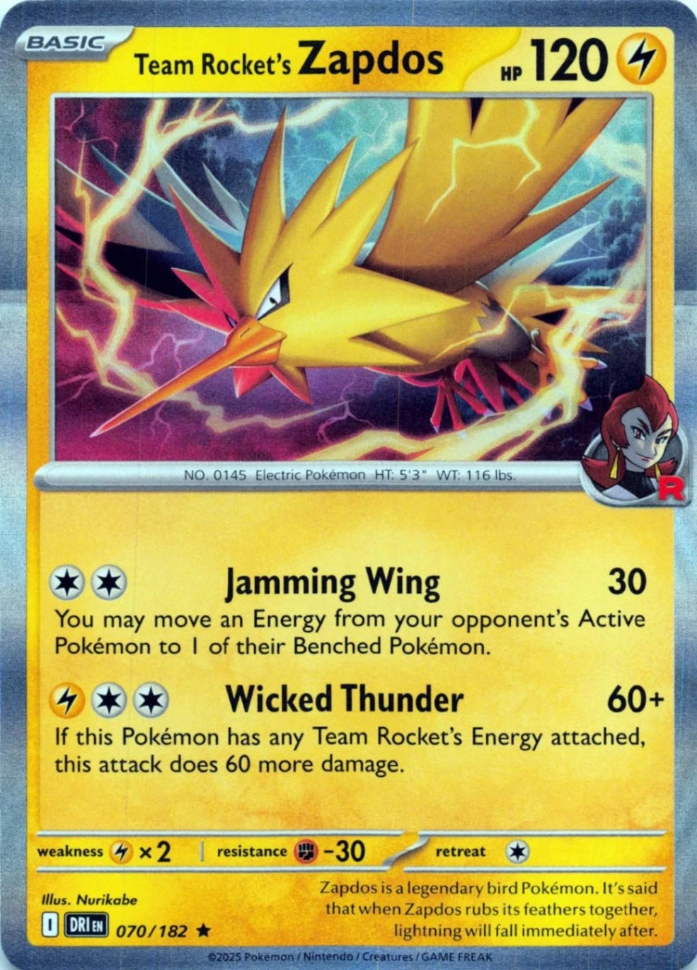Team Rocket's Zapdos 070/182